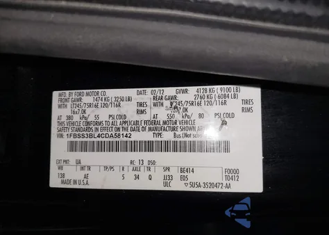 2012 Ford E-350 Super Duty Xl from USA, damaged, VIN 1FBSS3BL4CDA58142